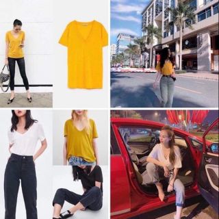 Áo thun nữ màu trơn cổ tim