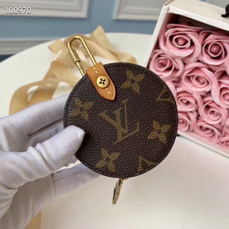 Phụ kiện túi/ móc khoá treo túi mini dáng tròn da thật thương hiệu cao cấp Louis Vuitton LV