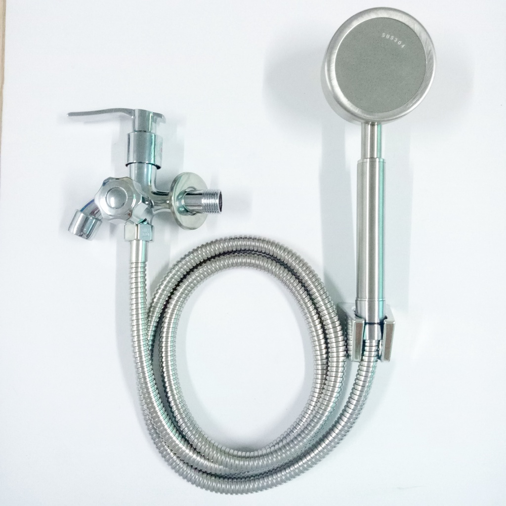 Bộ củ sen hợp kim một đường nước lạnh và tay sen INOX SUS304 tròn dày cao cấp không gỉ sét - QM.CS02.TS023B3