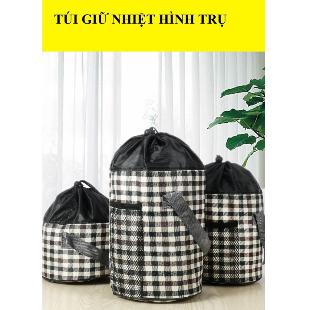 Túi Giữ Nhiệt Đựng Cặp Lồng Cơm Văn Phòng Hình Trụ Có Lớp Cách Nhiệt Tiện Dụng