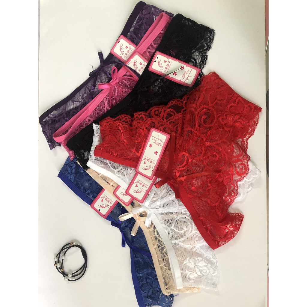 Đồ lót sexy, ren dễ thương, nơ, quần sịp trong suốt, quần lót sexy, cám dỗ R003
