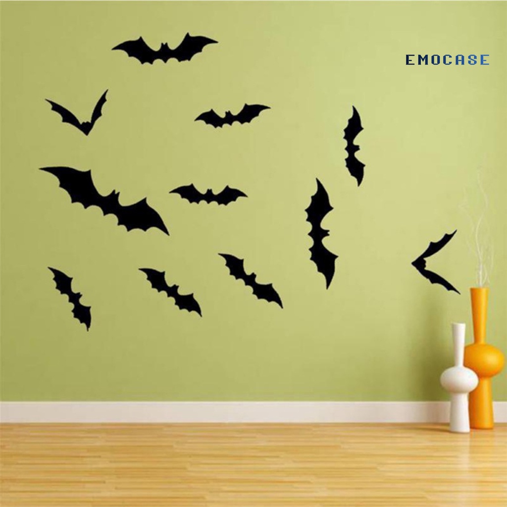 Bộ 12 Miếng Dán Tường Trang Trí Halloween Hình Dơi 3D Màu Đen Tinh Tế Hiệu Quả