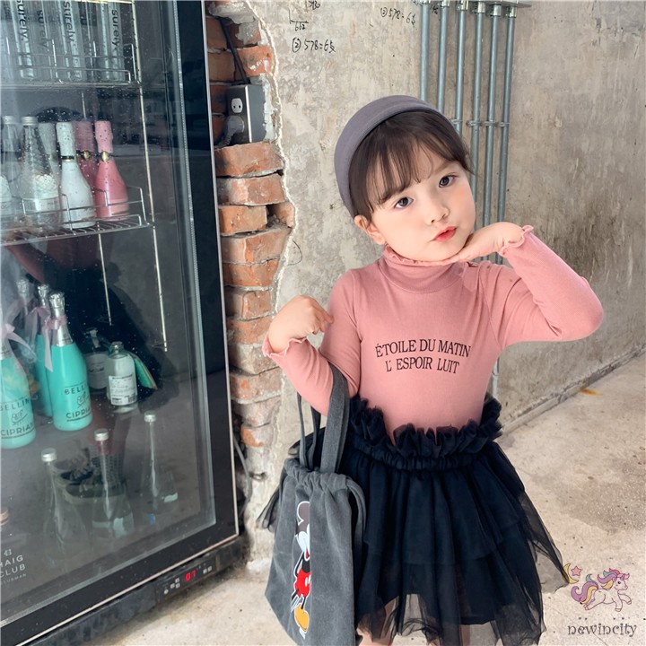 Áo sweater dệt kim cổ lọ xinh xắn thời trang cho bé gái phong cách Hàn Quốc