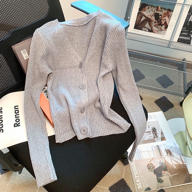 Áo Khoác cardigan Dệt Kim Tay Dài Cổ Chữ V Dáng Ôm Thời Trang Mùa Thu Hàng Mới Dành Cho Bạn Nữ