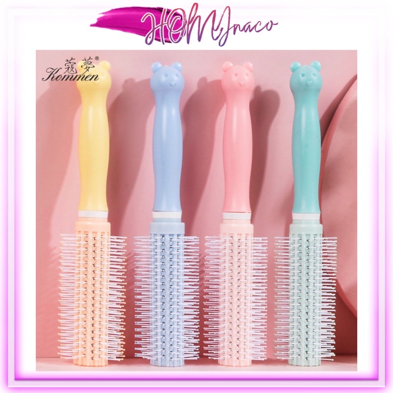 Lược tròn chải tóc tạo kiểu - Lược cuốn lô có gai massage cán hình thú màu pastel (có hộp sang xịn)