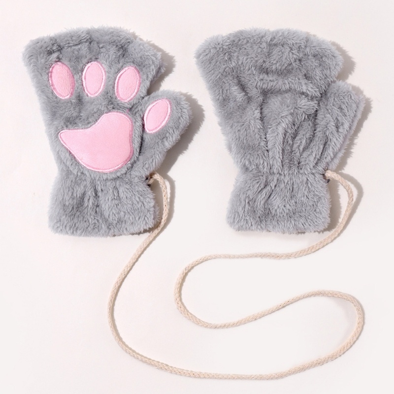 Găng Tay Hở Ngón Mềm Mại Hình Dấu Chân Gấu Thời Trang Mùa Đông Cho Bé