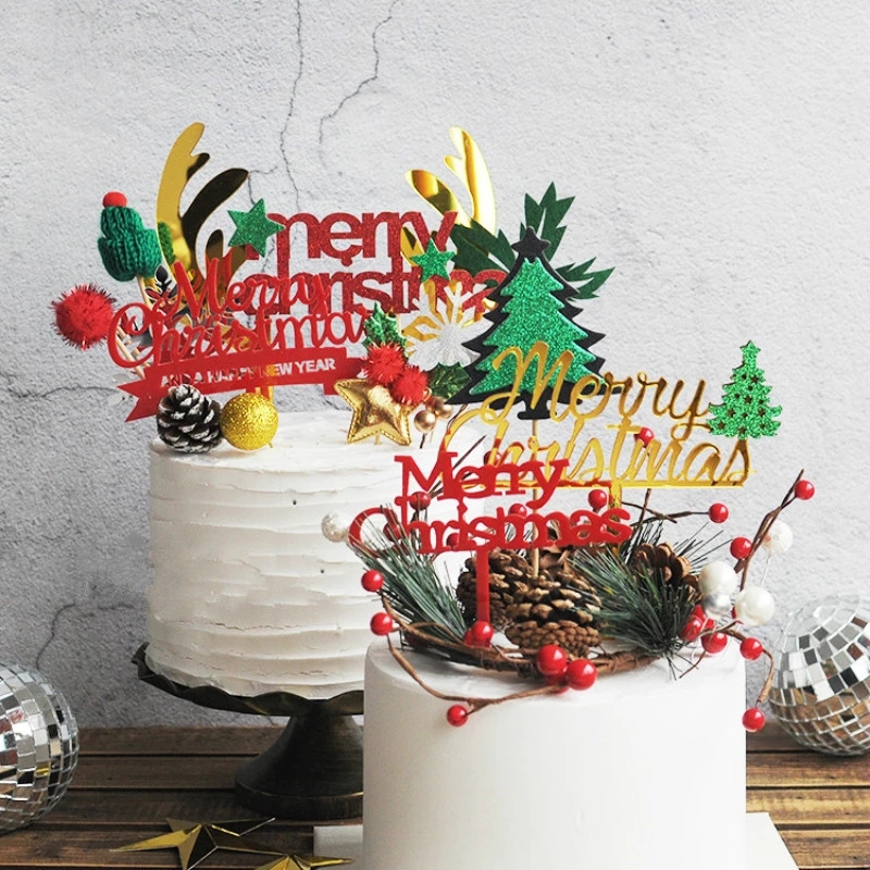 Que cắm trang trí bánh kem hình chữ cái Merry Christmas dành cho tiệc tùng Giáng Sinh