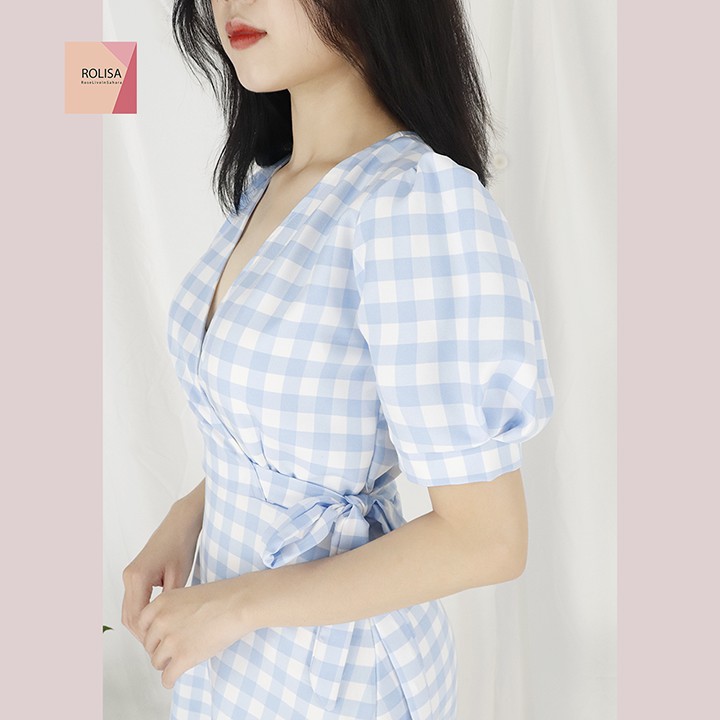 Đầm váy nữ caro cổ chữ V xinh xắn, dễ thương Rolisa RD056 Màu Hồng | BigBuy360 - bigbuy360.vn