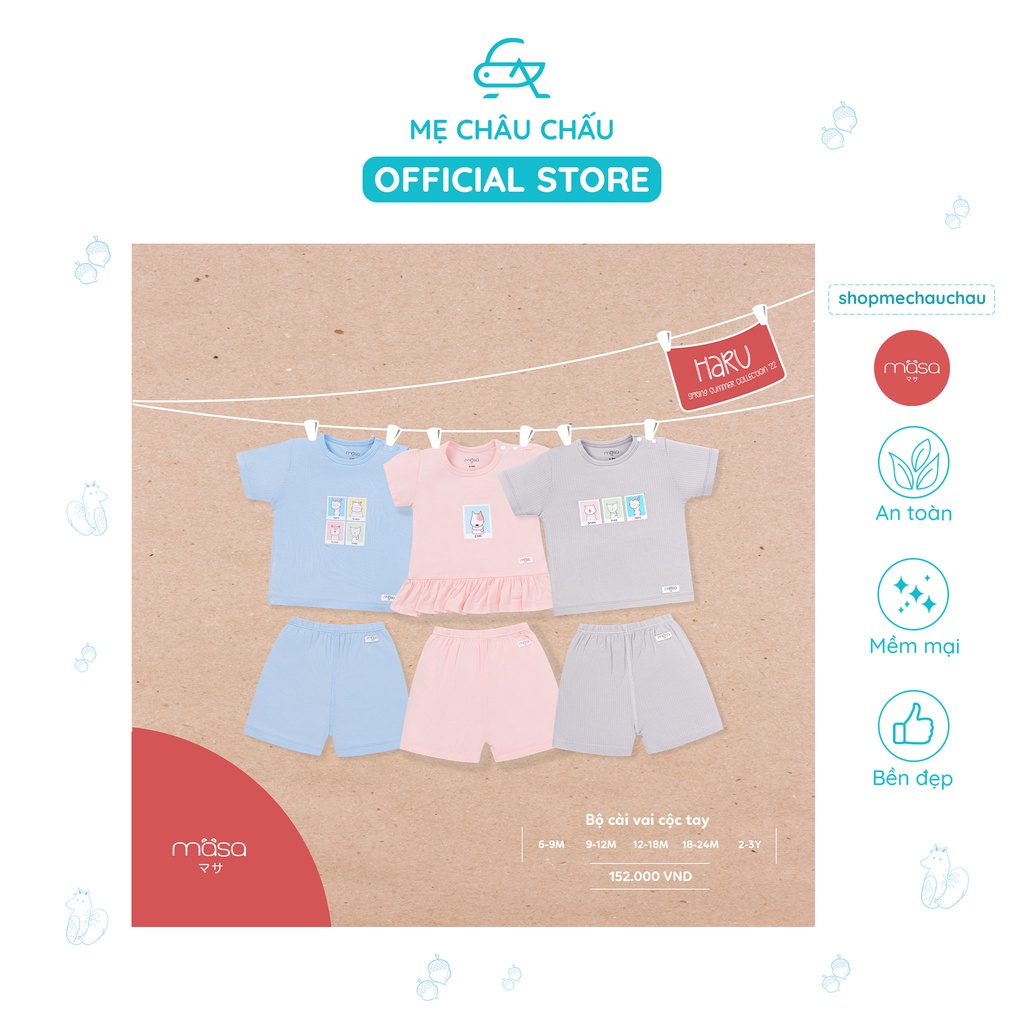 Bộ Quần Áo Cài Vai Cộc Tay Cotton Tăm Ghi BST Masa Haru