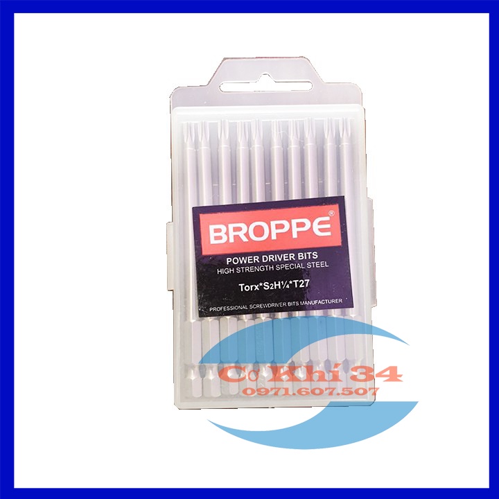 Mũi vít hoa thị T27 có lỗ chuôi lục giác dài 100mm hãng Broppe