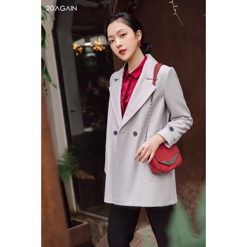 Áo khoác dạ cúc bấm 20AGAIN, dáng dài, cổ vest, dạ lì KDA1502 | BigBuy360 - bigbuy360.vn