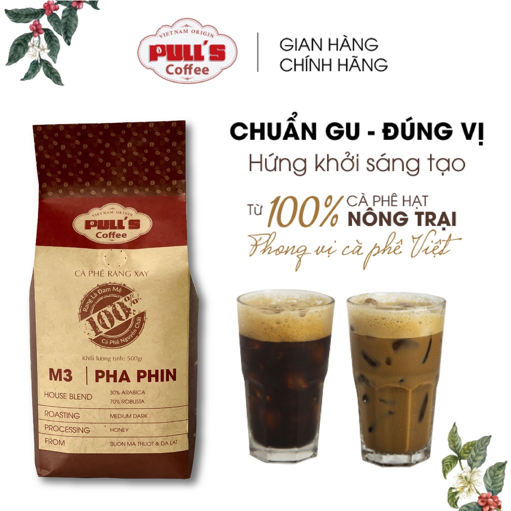 Cà phê pha phin nguyên chất Blend M3 rang mộc 100% từ Pulls Coffee, thơm quyến rũ vị đậm đà ngọt hậu - gói 250g/500g | BigBuy360 - bigbuy360.vn