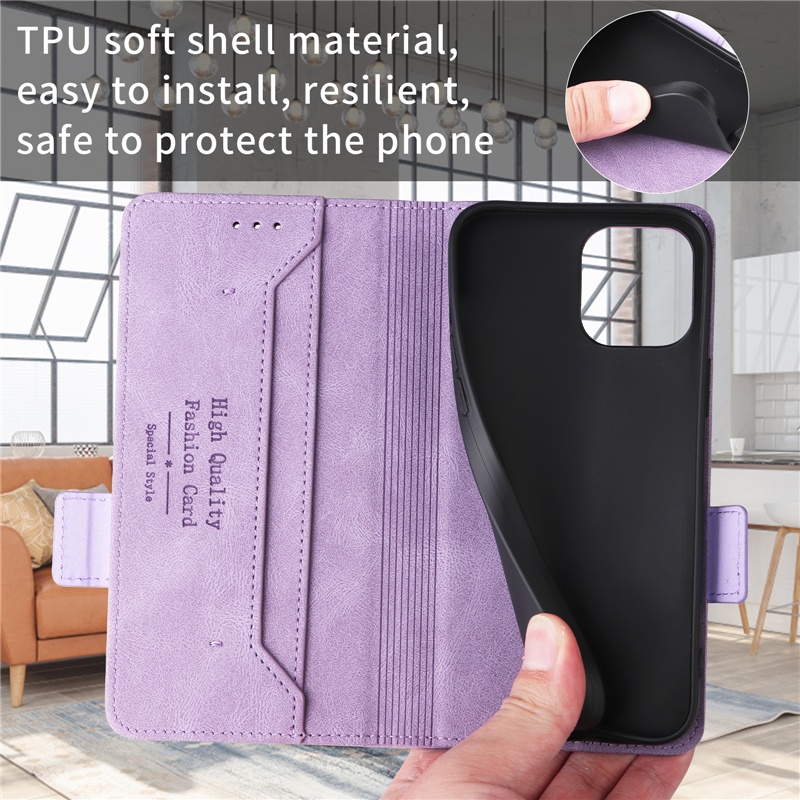 Ốp Điện Thoại Da Gập Nam Châm Retro Dành Cho IPhone 12 Mini 11 Pro XS Max XR I8 I7 Plus SE2