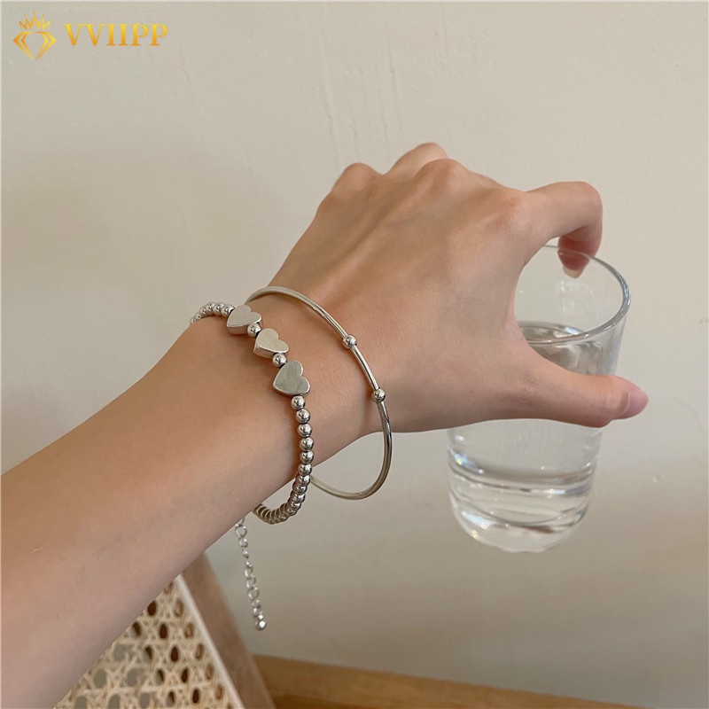 Bộ Vòng Tay Màu Bạc Xâu Hạt Phong Cách Hàn Quốc Thời Trang Cho Nữ