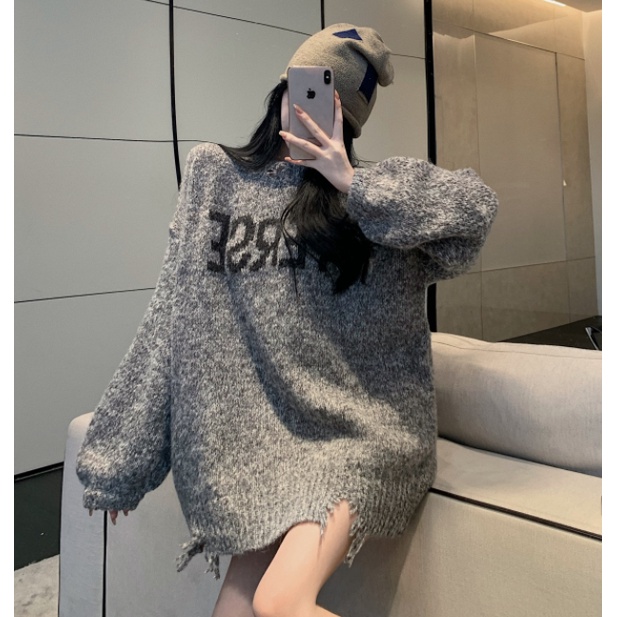 Áo len chui đầu dáng rộng in chữ thiết kế cá tính thoải mái