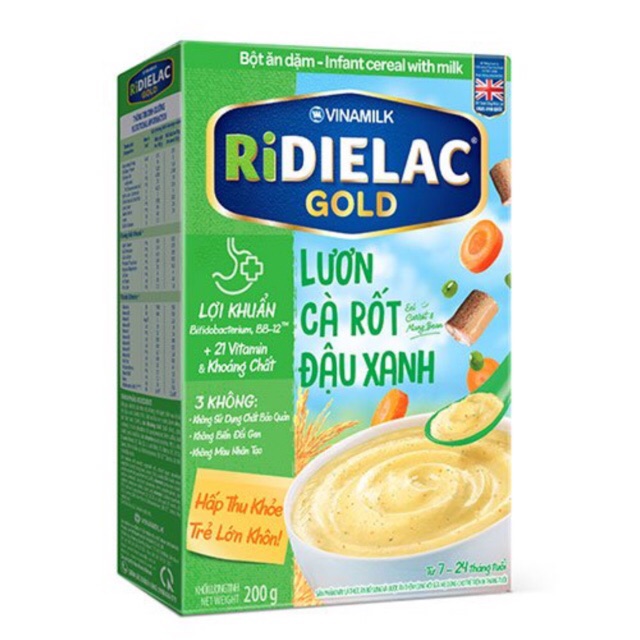 BỘT ĂN DẶM RIDIELAC LƯƠN CÀ RỐT ĐẬU XANH - HỘP GIẤY 200G