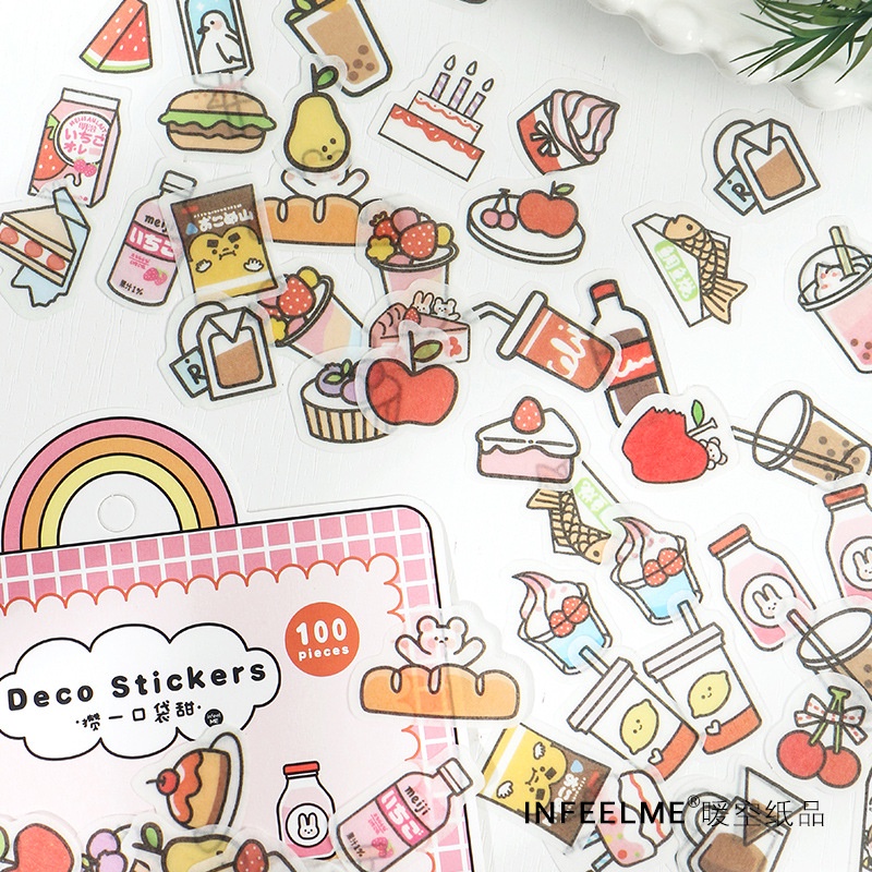 Set 100 miếng dán washi dễ thương tươi mới trang trí sổ tay 6 phong cách tùy chọn