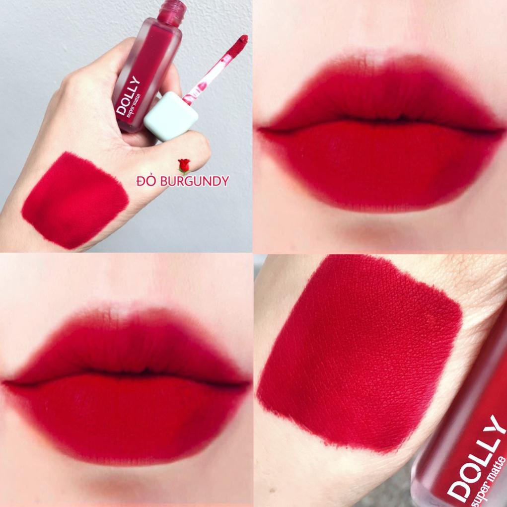 NEW 2021 [Đỏ BURGUNDY 03 ] Son Kem Lì Dolly Super Matte Không Chì Màu Đỏ BURGUNDY Quyến Rũ Sang Trọng