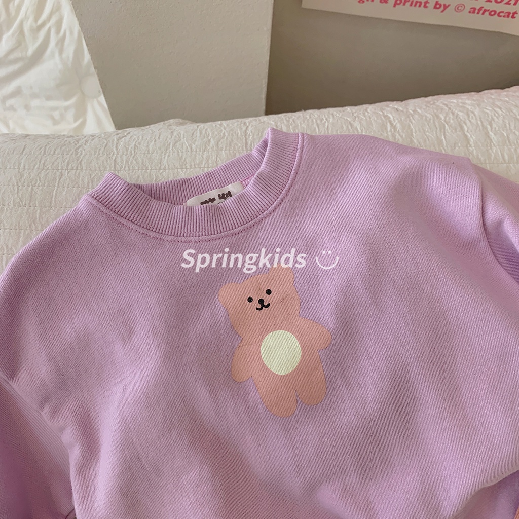 Set áo tay dài in hình gấu + quần dài thoải mái thời trang mùa thu cho em bé