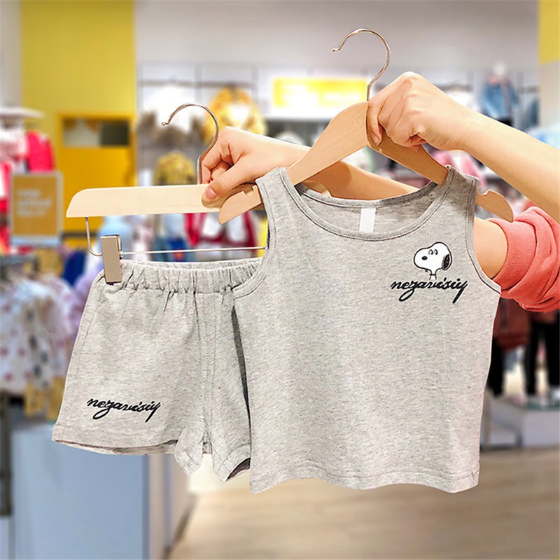 Đồ Bộ Ba Lỗ Bé Trai Bé Gái Mặc Đều Xinh, Bộ Sát Nách In Hình Chó Snopy Cực Xinh Chất Cotton Cho Bé Từ 7-28kg