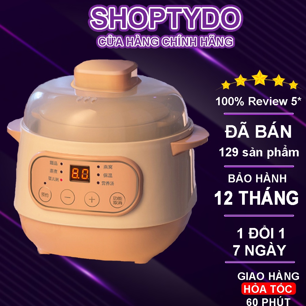 Nồi nấu cháo chậm hẹn giờ tự động đa năng 4 IN 1 dung tích 1L, Nồi hầm đa năng cách thủy  lõi sứ an toàn tiện lợi