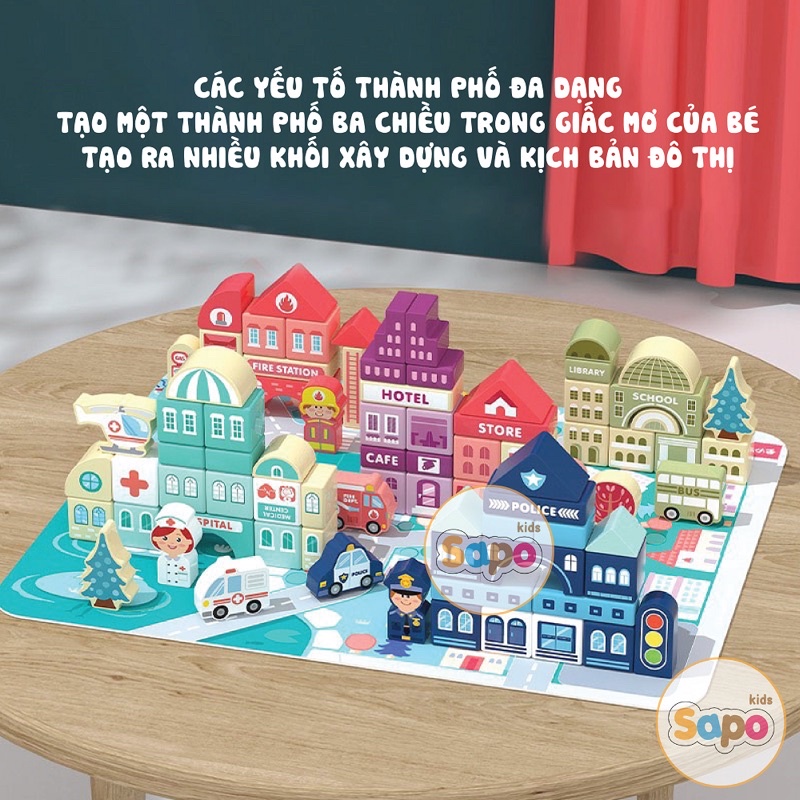 Bộ Xếp Hình Khối Mô Hình Thành Phố Bằng Gỗ Giúp Bé Tăng Khả Năng Sáng Tạo