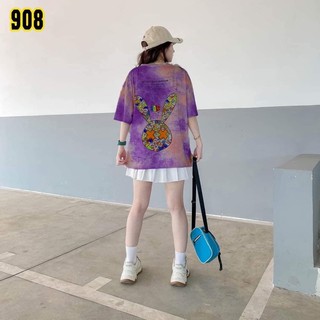 Áo thun loang tím in hình thỏ form rộng oversize unisex