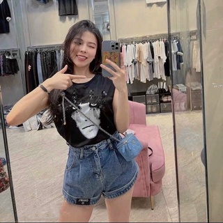 Quần short jean lai lật logo hàng chuẩn VNXK cao cấp