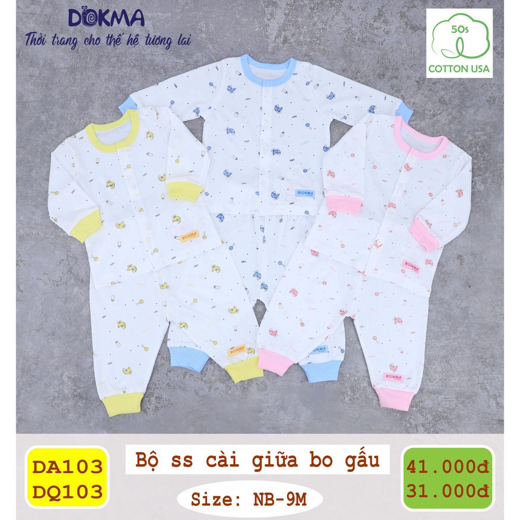[FREESHIP] Bộ quần áo cho bé/trẻ sơ sinh cotton dài tay cài giữa Dokma DB103