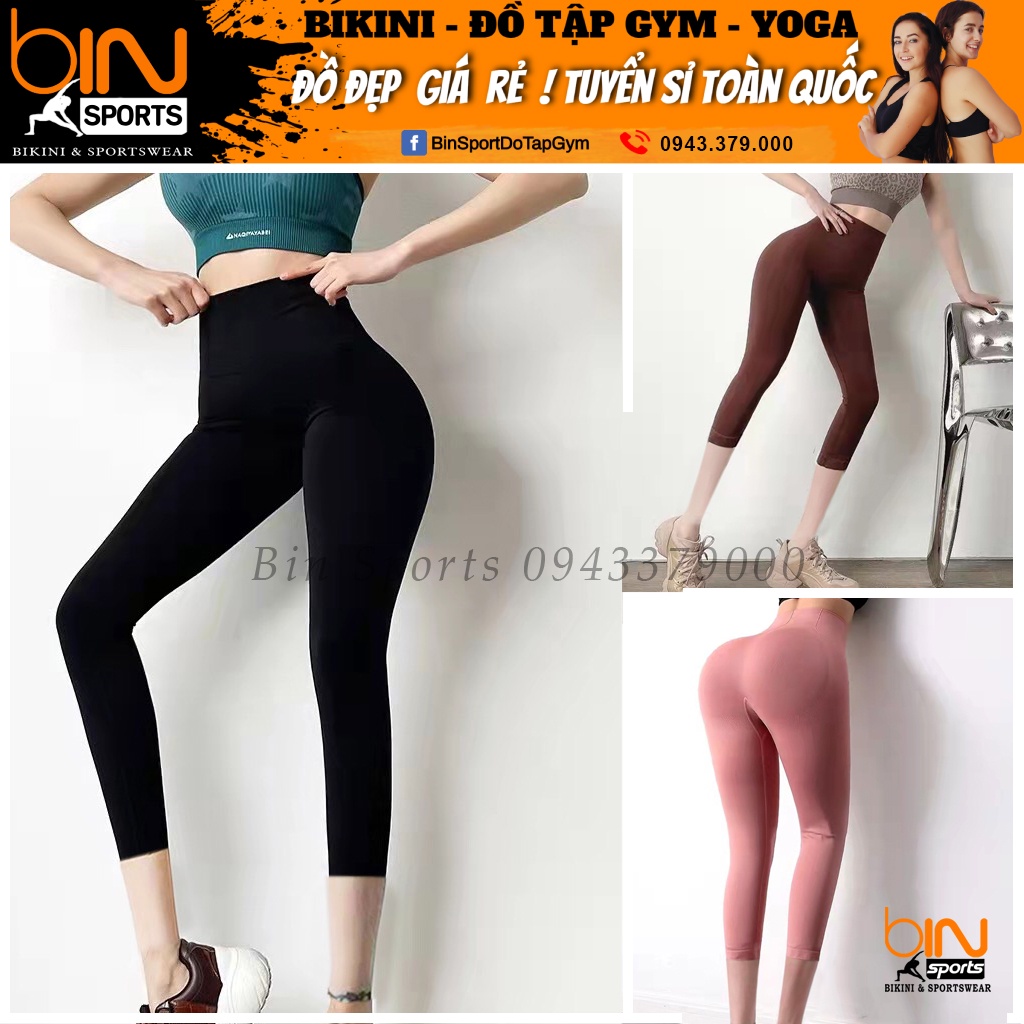 Quần tập gym nữ, quần lửng lưng cao dệt kim quảng châu Bin Sports Q132