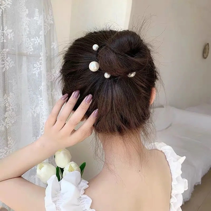 Set 10 Dây Buộc Tóc Chun Đen Ngọc Trai Nhiều Kiểu Dáng Nữ Tính 2021