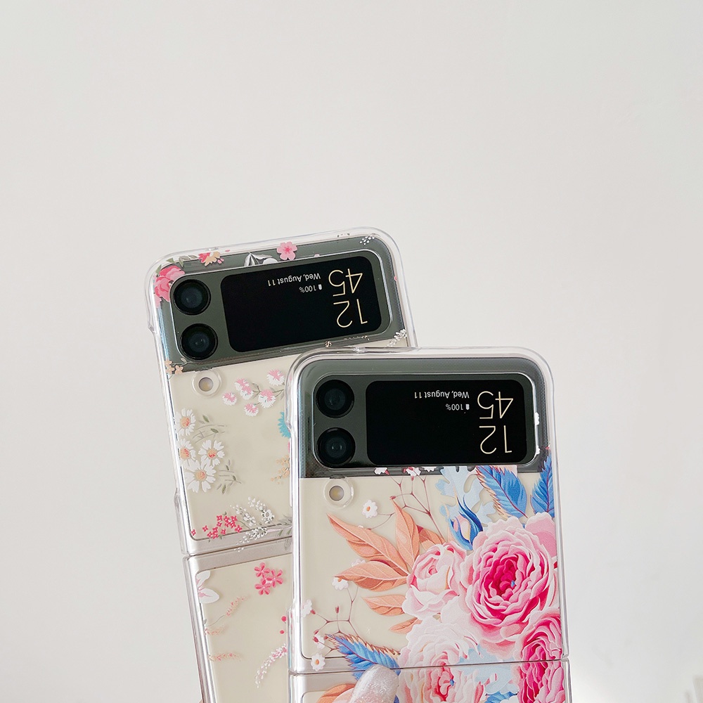 Ốp Điện Thoại Trong Suốt Họa Tiết Hoa Nhỏ Dễ Thương Cho Samsung Galaxy Z Flip 3 4 5 Z Flip5 Flip3 Flip4