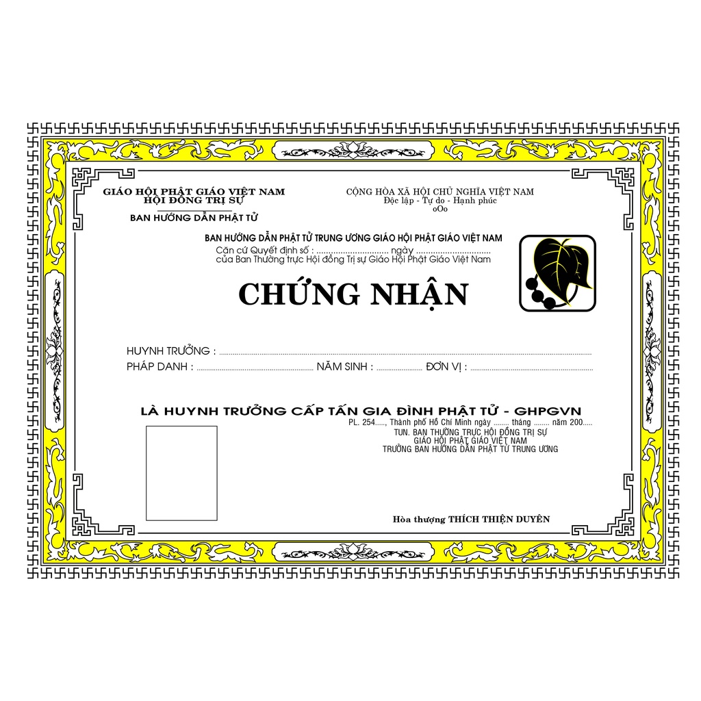 Giấy khen của ban hướng dẫn phật tử, giấy đẹp, bền, rẻ, có ép plastic