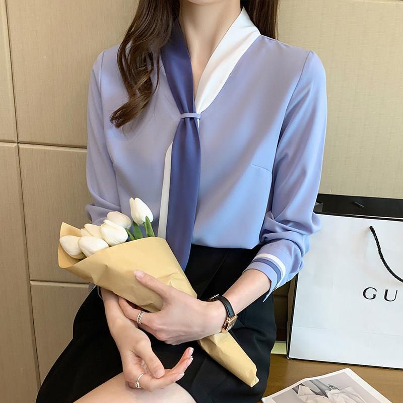 Áo Sơ Mi Chiffon Dài Tay Thắt Dây Thời Trang Nữ