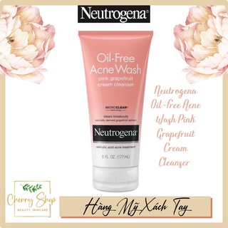 [Hàng Mỹ] Sữa Rửa Mặt Không Hạt Ngăn Ngừa Mụn Neutrogena Oil-Free Acne Wash Pink Grapefruit Cream Cleanser (177ml)