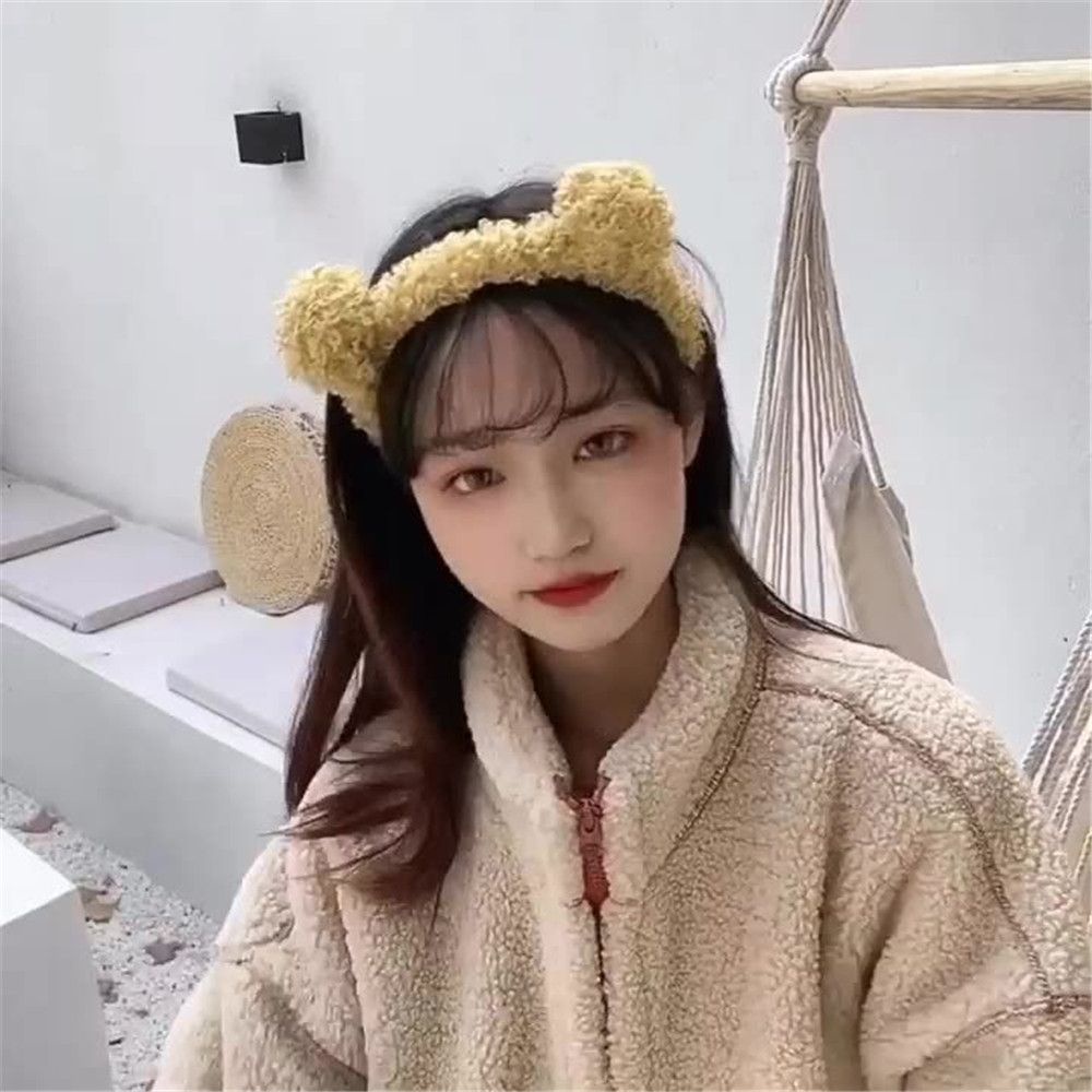 Băng Đô Cài Tóc rửa mặt Hình Tai Gấu Bằng Vải Bông Nhiều Màu Dễ Thương Cho Nữ