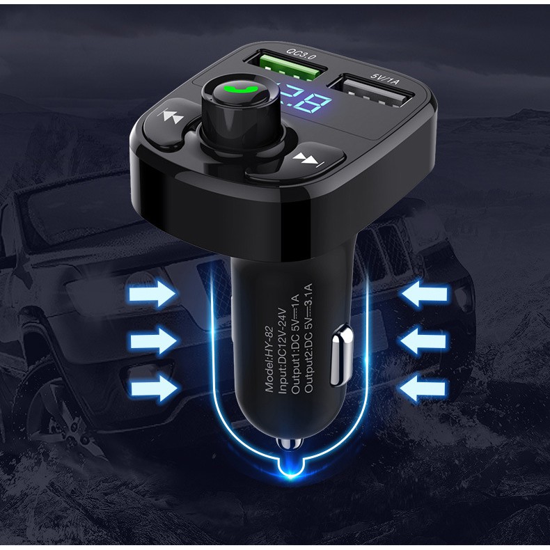 Tẩu phát nhạc Bluetooth trên ô tô, hỗ trợ đàm thoại rảnh tay Hyundai HY82 - Sạc nhanh QC3.0