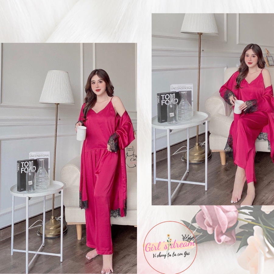 Đồ ngủ lụa 2 dây kết hợp áo choàng Quyến Rũ, Sang Trọng |Girl's dream| Hàng lụa thiết kế đẹp tỉ mĩ | BigBuy360 - bigbuy360.vn
