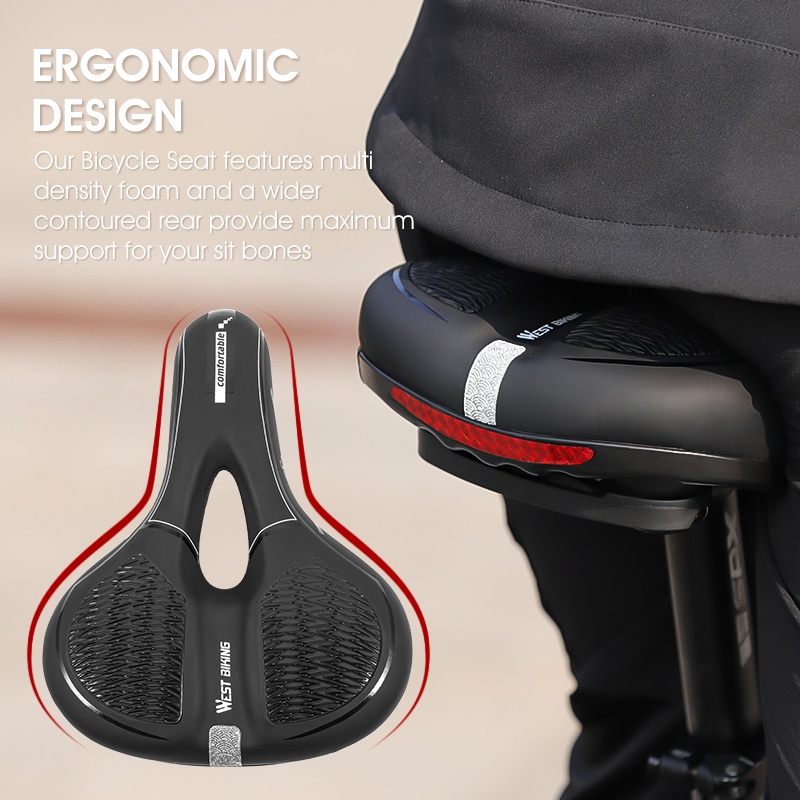 Yên xe đạp leo núi WEST BIKING PVC mềm mại chống thấm nước có lỗ thép thoáng khí tiện lợi
