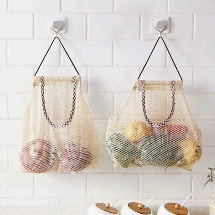 Túi lưới đựng hành tỏi treo tường, giỏ treo đồ nhà bếp đa năng