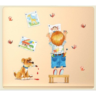 Decal trang trí tường Bé vẽ tranh