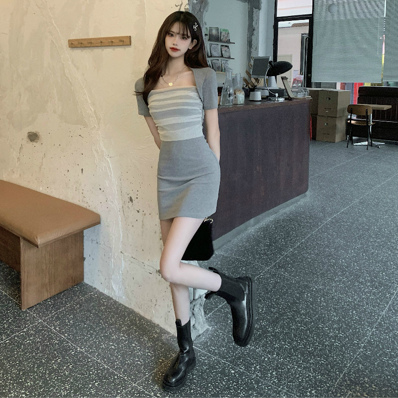 SUXI Đầm tay ngắn phối lưới thiết kế thanh lịch GỢI CẢM cho nữ