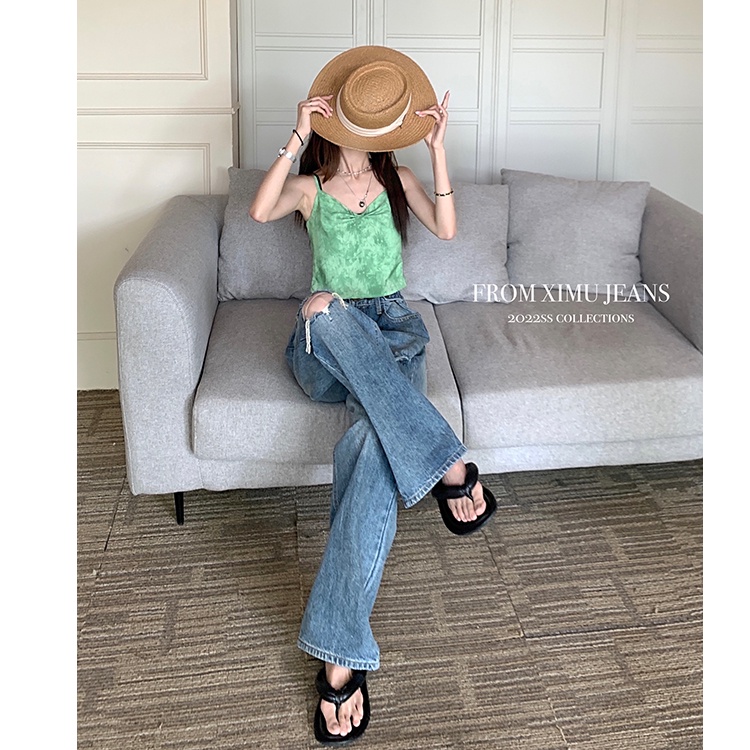 Cocory vn Quần Jeans Dài Lưng Cao Ống Rộng Thời Trang Cho Nữ