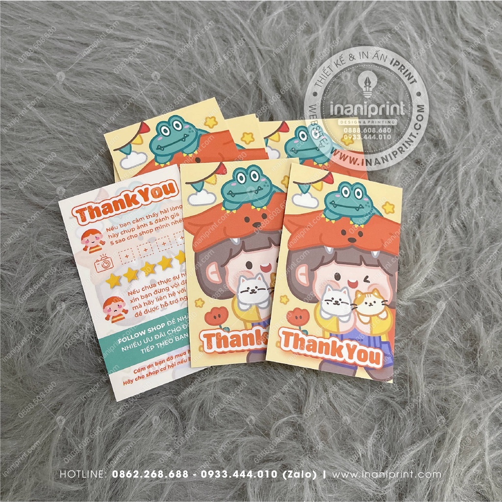 Giấy Cảm Ơn Khách Hàng Dễ Thương, Thiệp Cảm Ơn Cute, Phiếu Cảm Ơn Đẹp Mẫu Sấu Cam - Size 9x5.4cm - Cán Màng Mờ - Màu Cam