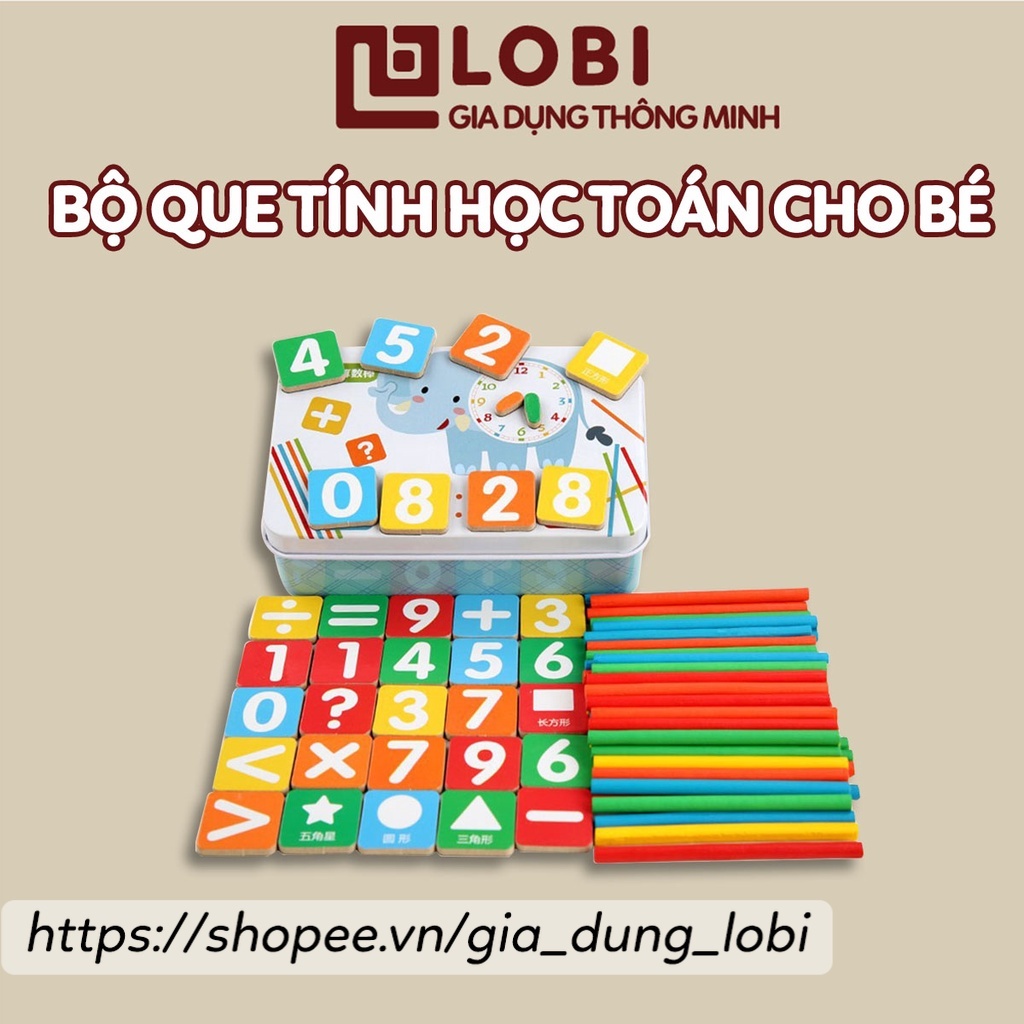 Đồ chơi học toán cho bé Bộ que tính gỗ và số đồng hồ hỗ trợ học toán cho bé mầm non lớp 1