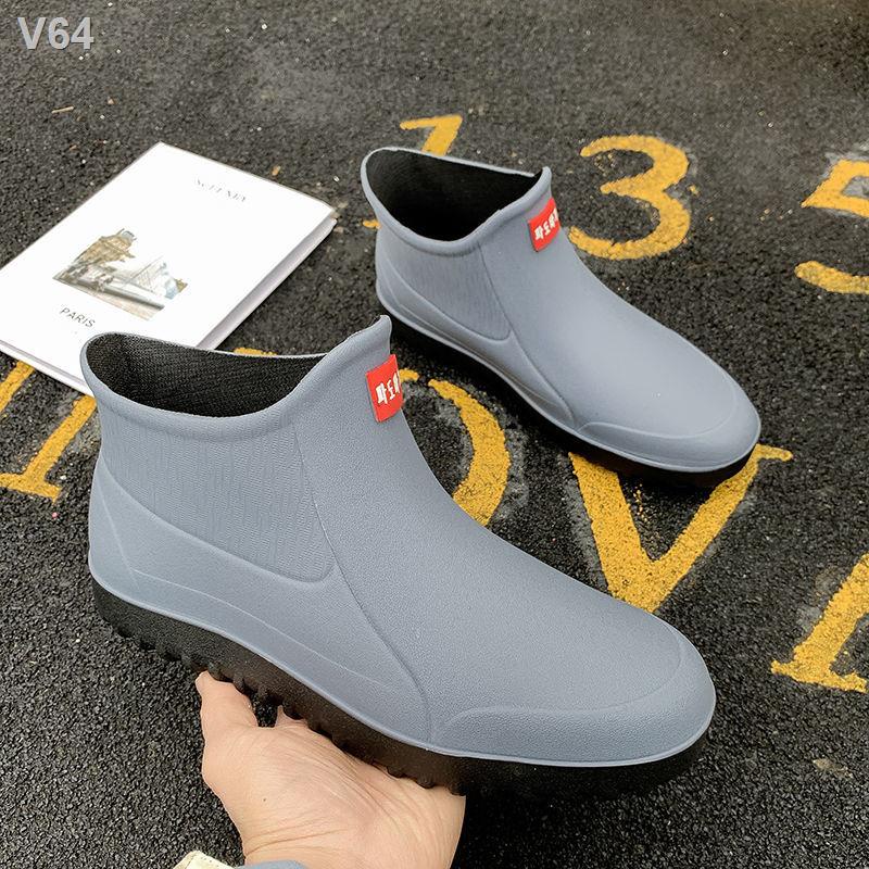 ☸Giày chống thấm nước đi mưa của nam giới ống ngắn ủng thấp cộng với nhung giữa trượt nhà bếp cao su câu cá rửa xe overs