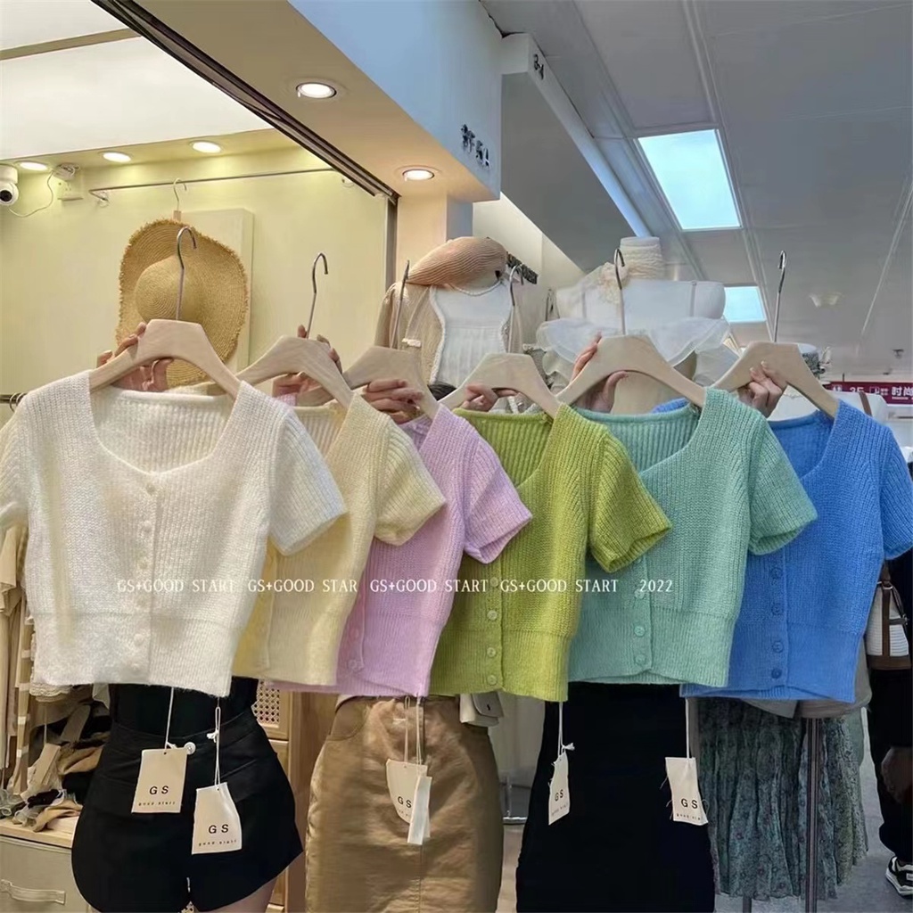 Xiaozhainv Áo sweater Dệt Kim Tay Ngắn Dáng Rộng Đơn Giản Thời Trang Mùa Hè Có 7 Màu