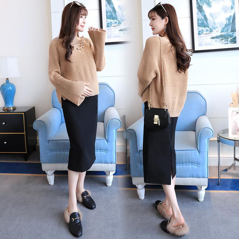 Chân Váy Dài Vừa Xẻ Tà Thời Trang Xuân Thu Cho Mẹ Bầu
