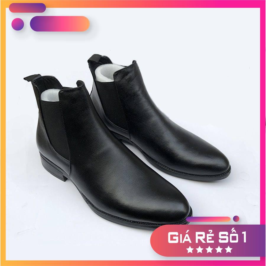 Giày Nam Da Bò chelsea boot Trơn Chun Chéo Kiểu Dáng Đẹp, tăng chiều cao