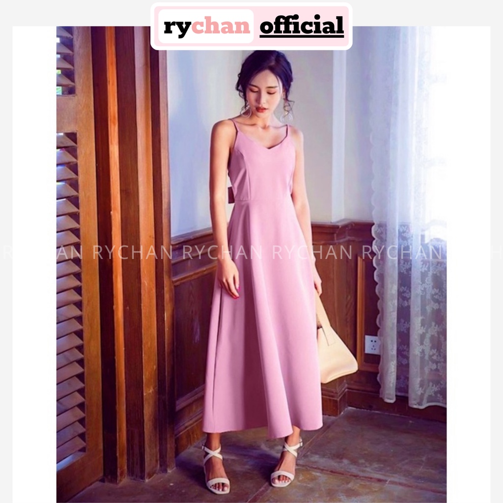 Đầm Nữ Đi Du Lịch Dáng Dài Xòe 2 Dây Nơ Sau Bo Eo Cực Tôn Dáng, Đầm Nữ Đi Biển Cực Chuộng Màu Hồng Không Sến - DX9874